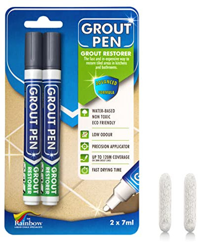 Twin Pack (DARK GREY) Grout Pen - Designed for restoring tile grout in bathrooms & kitchens
