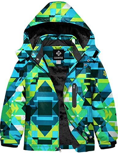 GEMYSE Boy's Waterproof Ski Snow Jacket Hooded Fleece Lined Windproof Winter Jacket (Print Mix 01,14/16)