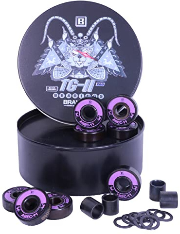 BRAVORD TG11PRO Skateboard Bearings, Black Ceramic Ball Bearings with Washers and Spacers (Pack of 8)