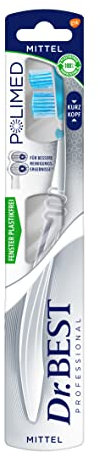 Dr.BEST Polimed Kurzkopf-Zahnbürste, Mittel (1 Stück), für eine bis zu 63% bessere Reinigungsleistung an schwer erreichbaren Stellen*, Verschiedene Farben