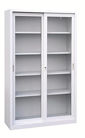 Schrank & Stuhl Medizinschrank | Medikamentenschrank | Vitrine mit Schiebetüren 195x120x45 cm (HxBxT), Grau