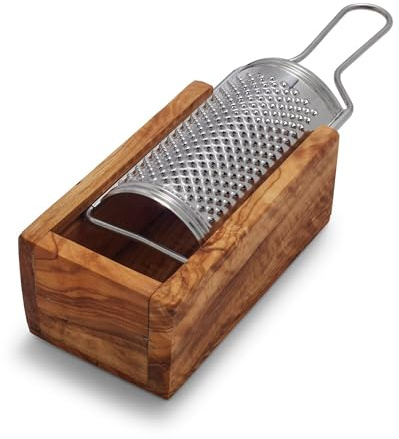 Sur La Table Italian Olivewood Cheese Grater – 9.4 Kitchen-to-Table Tool with Sharp Metal Grate for Parmesan, Romano & Asiago, Handcrafted Box Minimizes Mess, Made in Italy