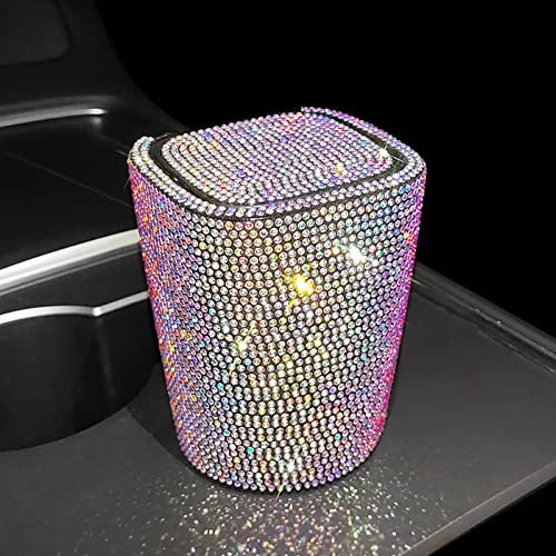 Diamant Auto Aschenbecher, Glitzer Auto Aschenbecher mit Deckel und LED-Leuchten Tragbare Zigarette Aschenbecher Halter Tasse Bling Kristall Aschenbecher für Frauen Auto Zuhause Büro-9cmx7.5cmx7.5cm