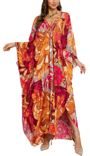 L-Peach Vestido de Playa Maxi Caftán Bohemio para Mujer Ropa de Estar Encubrimientos Bata Pareos