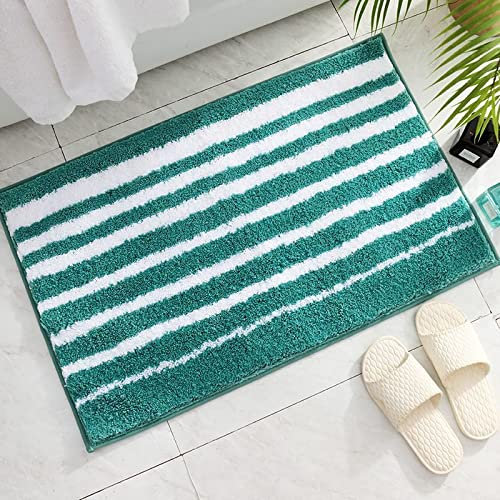 Badezimmerteppich Grüne Weiße Streifen Badematte Flauschig Mikrofaser Badvorleger rutschfest Duschvorleger Schnelltrocknend Badteppich Waschbar Duschvorleger Verdicken Badematten Badmatte 50x80cm