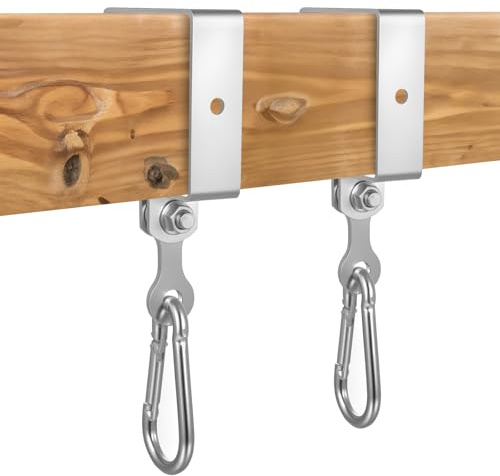 Uppsättning av 2 gungkrokar för träbalkar, gungmonteringsbalkar, fyrkantig 90 x 90 mm gungupphängning gungkrok klämmor gungklämma hängmattekrokar med nylonlager och karbinhakar