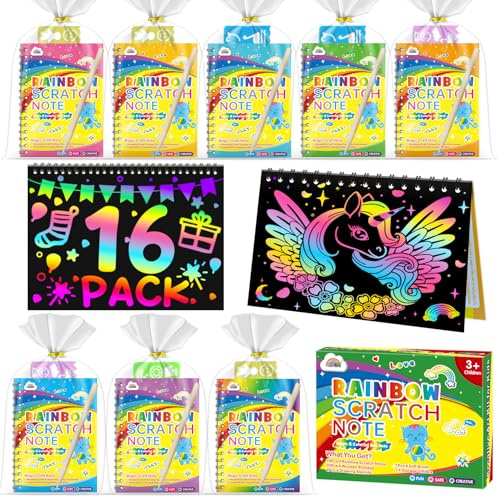 ZMLM Party Bag Fillers for Kids - Scratch Art Party Bag Fillers for Kids, Arts and Crafts for kids Ages 4-9, Rainbow Scratch Books,Easter Gifts,Classroom Birthday Gifts for Girls & Boys (16 Pack)