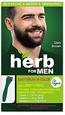 Herb For Men, PPD & Ammonia Free Mustache & Beard Dye, Vegan Natural Ingredients, Odorless, No More Skin Irritations from Coloring for Sensitive Skin – Dark Brown.