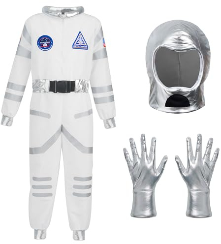 Spooktacular Creations Disfraz de astronauta azul con casco para niños, traje espacial, mono espacial, disfraz de astronauta de Halloween para niños y niñas