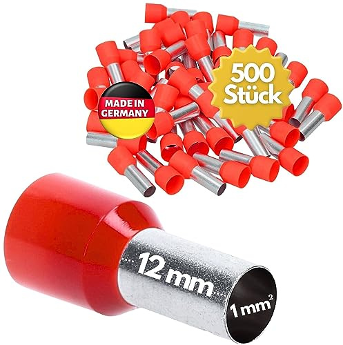 Kalitec 500x AE112RT Trådändhylsor 1,0 mm² - Isolerade Ändhylsa AWG 18, Röd