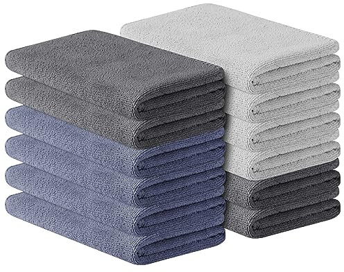 URAQT Toallas de Mano, 12pcs Toalla Microfibra Ligeras y Ultra Absorbentes, Paños de Cocina Secado Rápido, Toallas Pequeñas Multipropósito para Cocina, Baño, Camping, Hotel, Gym y SPA, 30x30cm