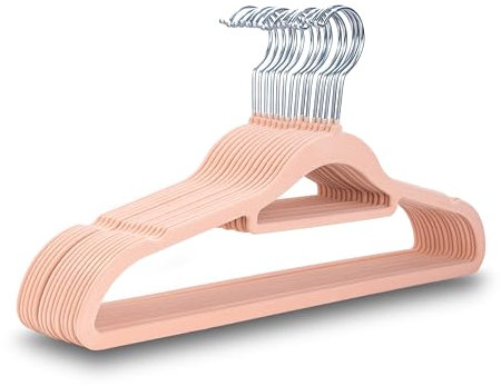 UTTAM Samt-Kleiderbügel 50er-Pack - Dünne, rutschfeste Kleiderbügel mit Krawattenstange und 360-Grad-Haken für die Heimaufbewahrung (Rose Gold)