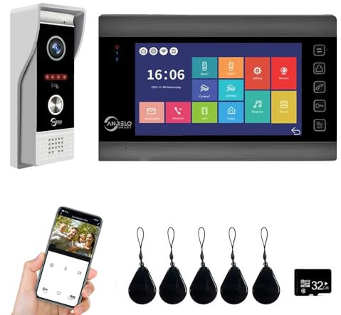 Système d'interphone vidéo, caméra de sonnette vidéo WiFi avec moniteur 7, sonnette filaire, caméra 1080p, prend en charge l'entrée par carte de balayage et la détection de mouvement, audio