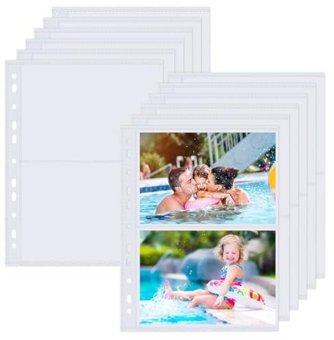 REFORUNG 60 Stück Fotohüllen,A4 PP Klarsichthüllen, 2 Fach Prospekthüllen Transparent Sammelhüllen 11 Löcher Ringbüchern Fotosichthüllen für Familien Hochzeits Tauschen（31cm X 23cm）