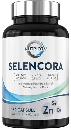 Integratore alimentare di selenio e zinco con rame - 180 capsule vegane ad alto dosaggio - Supporta la salute generale, inclusa la normale funzione tiroidea - Prodotto nel Regno Unito - Nutriota