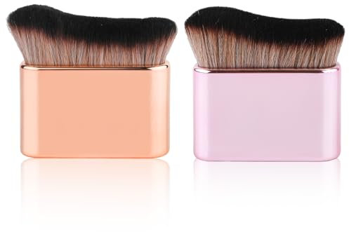 2pcs Self Brushes, Liquid Foundation for Kabuki Self Brush Applicator Body Makeup Brushes for Self Body Face (Rose Pink, Gold)