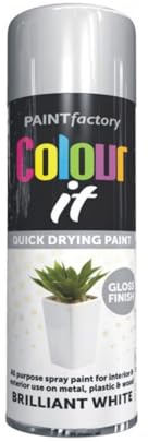 DIOXSTAR Brilliant White Gloss Spray Paint, 250ml (1 PCS), Quick Drying, All Purpose, Suitable for Metal, Plastic & Wood Surfaces, Interior & Exterior Use