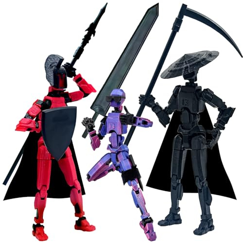 (Montering slutförd) T13 Action Figure Set, 3D-utskrivna actionfigurer, Dummy 13 Action Figure, för samlare Skrivbordsdekorationer (3ST - Röd/Svart/Laserlila)