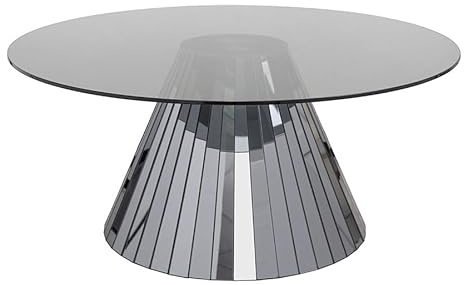 My Furniture Emmeline Table Basse en Verre Fumé – Design Rond Moderne – Base Conique Miroir – Pièce maîtresse élégante pour Salon – Plateau en Verre fumé trempé – Base en Miroir fumé trempé.