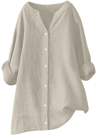 Camicia Donna Lino Manica Lunga Camicie Elegante con Bottoni Cotone Camicia da Lavoro Casual Tinta Unita Blusa Shirt Oversize Tops Curvy Camicetta da Spiaggia Estiva Donna Abbigliamento Saldi