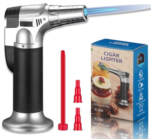 Küchenbrenner Flambierbrenner, Bunsenbrenner, Nachfüllbar Gasbrenner mit Anschlusskonverter Lötbrenner mit Sicherheitsschloss für Creme Brulee Kochen BBQ Camping (Butan Inbegriffen Nicht)