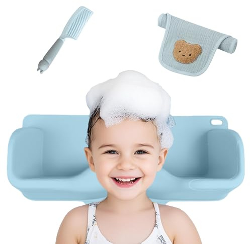 Portable Hair Washing Station for Kids, Toddlers, Tear-Free Shampoo Bowl with Neck Support, Silicone Hair Wash Basin for Sink or Bathtub,Blue