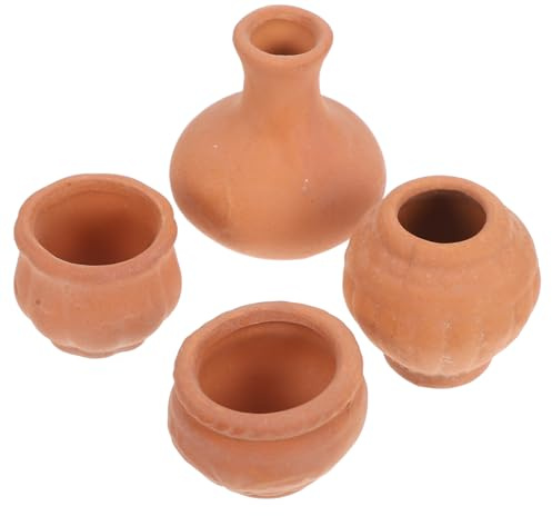 TOYZFRIENDY 4 Mini Macetas de Barro Marrón para Adornos de Jardín en Miniatura y Manualidades DIY, Maceteros Pequeños Adorables para Interior y Escritorio
