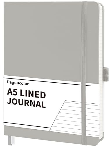 DagouColor Notebook A5, 90 Sheet, 120GSM - Grey, Lined | Hardcover Vegan PU Leather Journal Book, Premium Notepad for Writing & Note Taking, Pocket, Elastic Band Closure