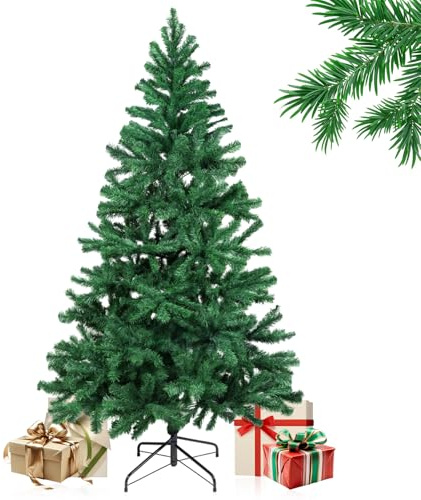 Aogled Albero di Natale artificiale, 180 cm, in PVC, verde con robusto supporto in metallo, albero di Natale classico, per interni, facile da montare