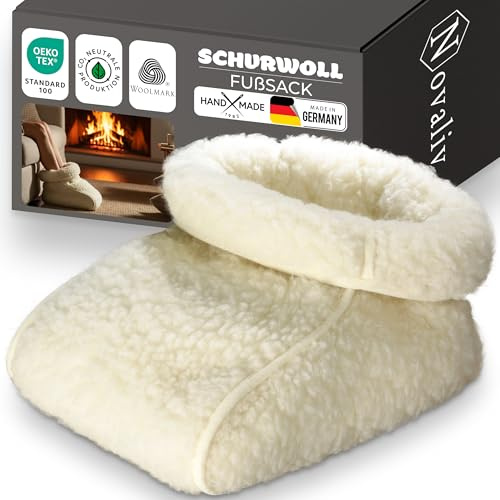 Novaliv Schurwoll-Fußsack 1er Set – Fußwärmer ohne Strom aus 100% Schafwolle für Erwachsene – kuscheliger Fußsack gegen kalte Füße auf Sofa, Couch, Wohnmobil und im Homeoffice im Winter