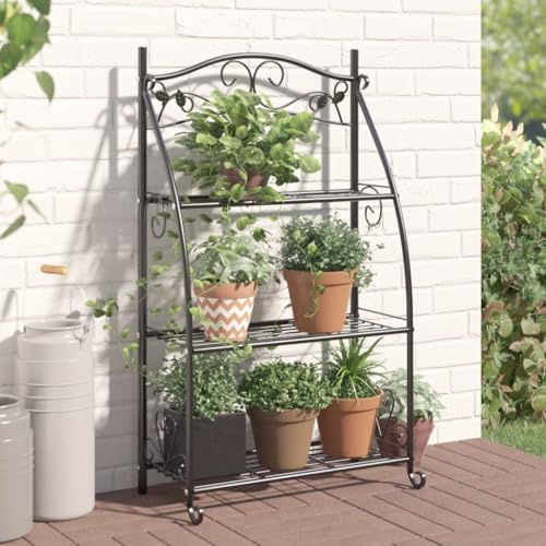 Frdhee Banco de flores para salón, soporte para plantas, estante para flores, color negro, 56 x 30 x 96 cm, acero, mesa de plantación para balcón, salón, maceta