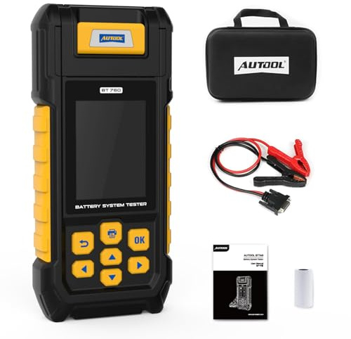 AUTOOL BT760 Testeur de charge de batterie de véhicule 12 V/24 V avec 30-2000 CCA Analyseur de batterie pour démarreurs et systèmes de charge avec imprimante pour camions, voitures, motos et plus