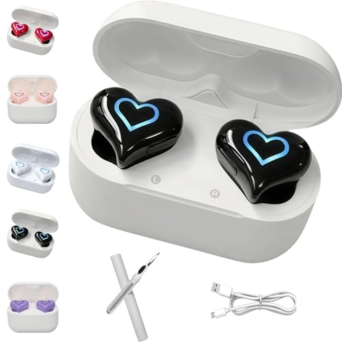 Auriculares intrauditivos inalámbricos con cancelación de ruido en forma de corazón con control táctil LED y funda de carga, auriculares en forma de corazón, sonido estéreo 5.3 para el día de San