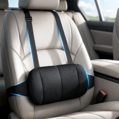 Hbzunt Coussin Lombaire pour Voiture, Coussin Lombaire Réglable pour Sièges de Voiture avec Doubles Bretelles, Rembourrage en Mousse à Mémoire, Ajustement Ergonomique & Amélioration du Confort pour