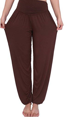 MESHIKAIER Dam supermjuka haremsbyxor modal yogabyxor elastiska pilatesbyxor idealiska för träning dans jogging sport, Brun, 3XL