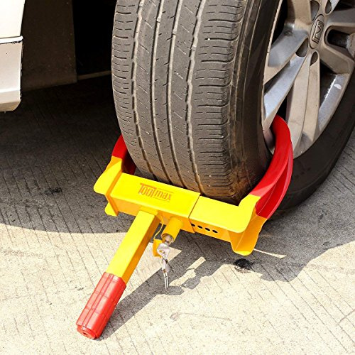 COSTWAY Bloqueo de Seguridad para Rueda Garra Inmovilizador Neumático del Coche Antirrobo Dispositivo con Llave