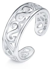 Amberta Anillo Pie Plata de Ley 925 | Joyas para Verano Mujer Boho Ola Hoja Flor Corazón Delfín Corona: Anillo Pie Plata 925
