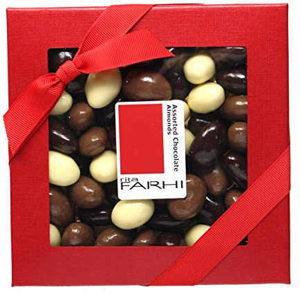 Rita Farhi Milk, Dark and White Chocolate Coated Almonds in a Luxury Gift Box 210 g - New Palm Oil Free Recipe
