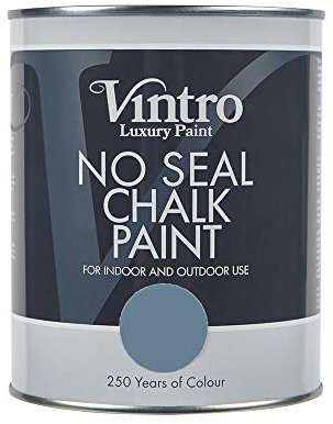 Vintro | No Seal Chalk Paint | Blue | Interior & Exterior Use | Furniture | Walls | Wood | Metal | 1 Litre (Chiswick House)