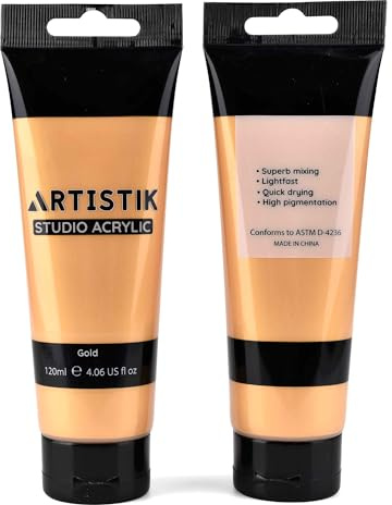 Artistic Acrylic Paint Jar - High-Pigment, Fade Proof Painting Supplies, Suitable for Canvas, Wood, Leather, Fabric, Stone & Craft - Gold 120ml - Pack of 2