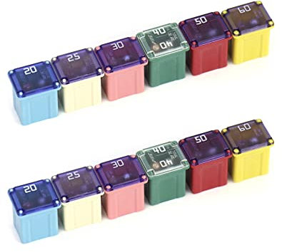 QWORK® 12 pcs Automotive Low Profile Case Jcase Fuse for Trucks, Cars and SUVs, Boats, 2 pcs each 20A/25A/30A/40A/50A/60A