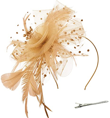 DRESHOW Fascinator Chapeau Plume Mariage Dames Day Bandeau et Clip Cocktail Tea Party Chapeau pour Fille et Femmes
