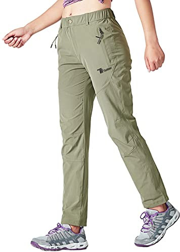 YSENTO Damen Wanderhose Outdoorhose Wasserdicht Schnelltrockend Stretch Trekkinghose Funktionshose mit Reißverschlusstaschen(Hellgrün,XL)