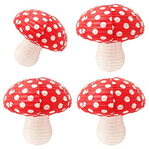 Lot de 4 lanternes en Papier en Forme de Champignon à Suspendre - Décoration de fête d'anniversaire - Décoration Mignonne pour fête sur Le thème de la Jungle - pour Jardin Mariage Chambre d'enfant