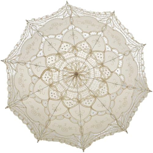 Bestage 30.7 Ivory White Handmade Wedding Lace Parasol Umbrella,Bridal Decoration Dance Vintage Umbrella for Photo Tea Party Adult Size（1 PCS