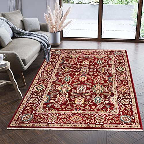 Mazovia Alfombra Oriental - Diseño de Salón Grande - Pelo Corto - Para Habitación de Matrimonio, Dormitorio y Comedor - Motivo Oriental - Rojo - 160x225 cm