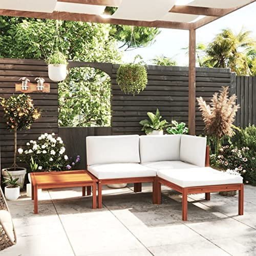 Yolola 4-TLG Gartenmöbel Set Holz, Garten Loungemöbel Set, Balkon Lounge Klein, Sitzgruppe Gartenmöbel, Outdoor Sofa,Ecksofa Garten Gartengarnitur Terassenmoebel Set mit Massivholz Akazie Cremeweiß#2
