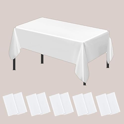 GJIE Table Cloths 10Pcs Party Table Covers, 137x274cm Plastic Rectangular Tablecloths for Picnic, Halloween, Christmas, Baby Shower, Graduation, Wedding, Birthday Party (White)