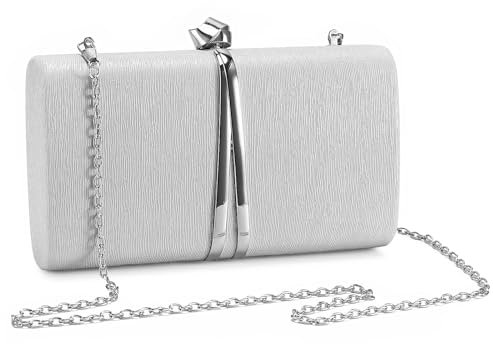 BAIGIO Damen Abendtasche Blumen Clutch Elegante Clutch Leder Handtasche Kette Shiny Umhängetasche für Hochzeit Party Brauttasche Silber
