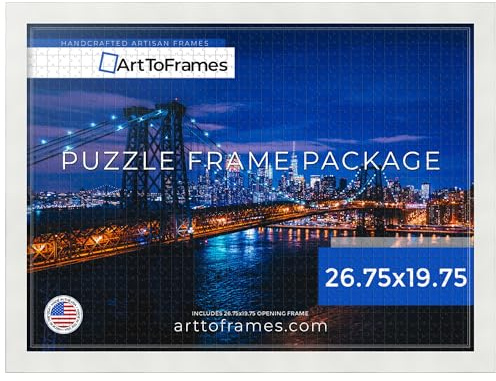 ArtToFrames 26.75x19.75 INCH / 68x50 CM White Frame for 1000 piece Puzzles.This 1.25 Inch Custom MDF Puzzle Frame is Soft White - Comes with Economy Acrylic (Puzzle5179-26.75x19.75)